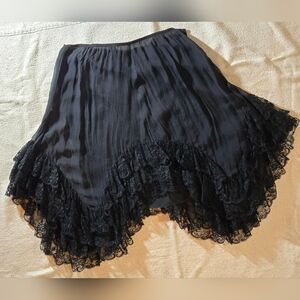 DKNY Black Silk A-Line Skirt with Lace Hem